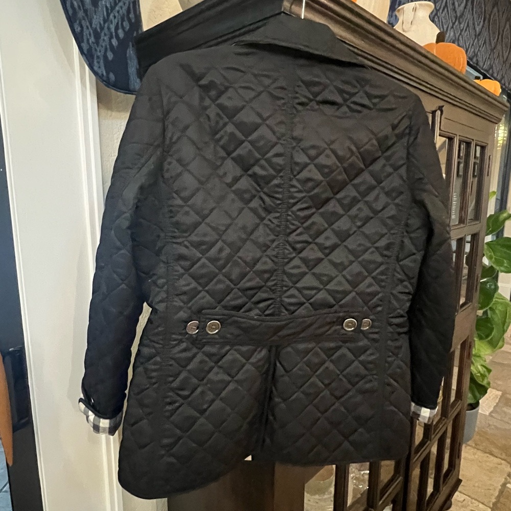 Burberry Brit Quilted Black Coat size M with check logo fabric